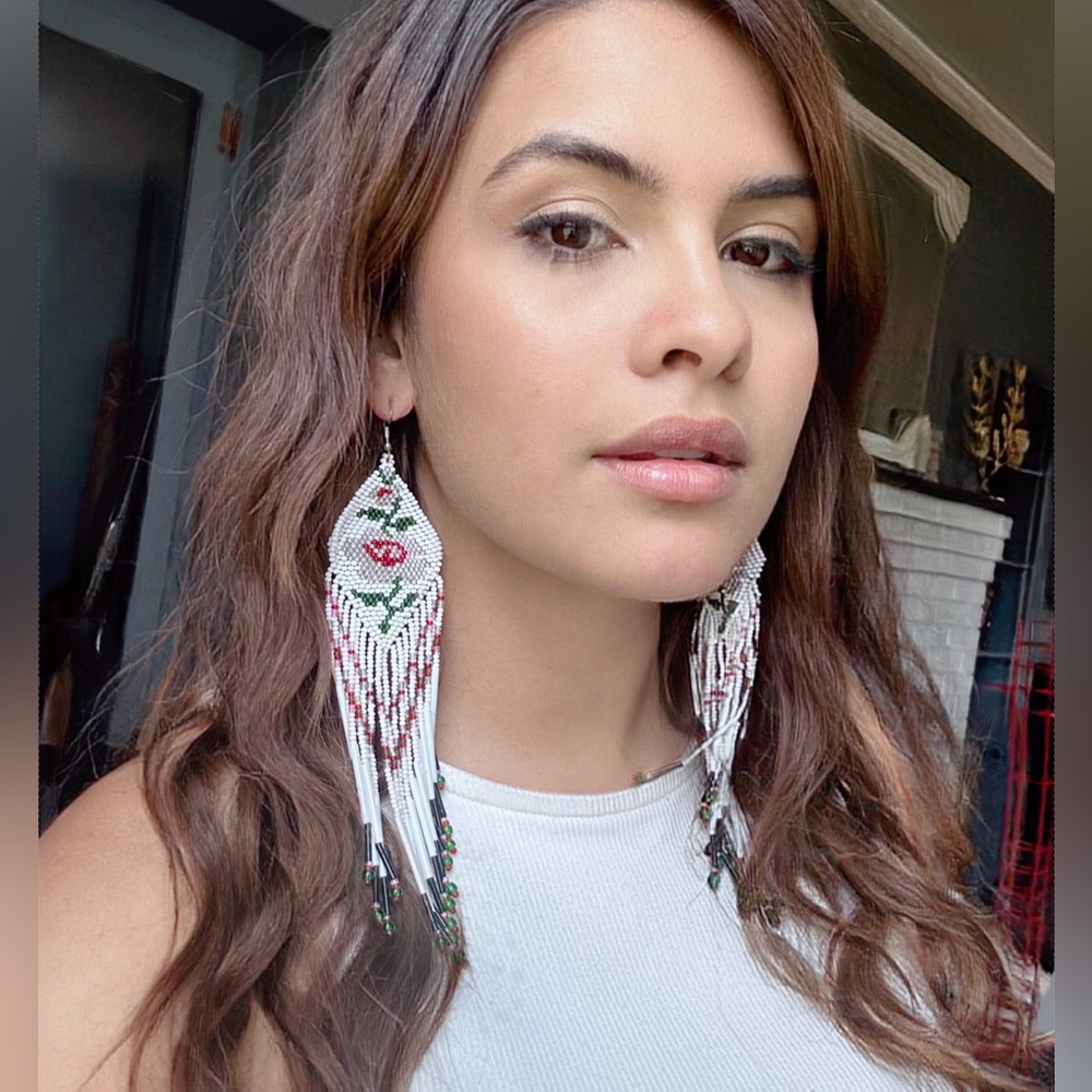 Beautiful handmade long beaded earrings.